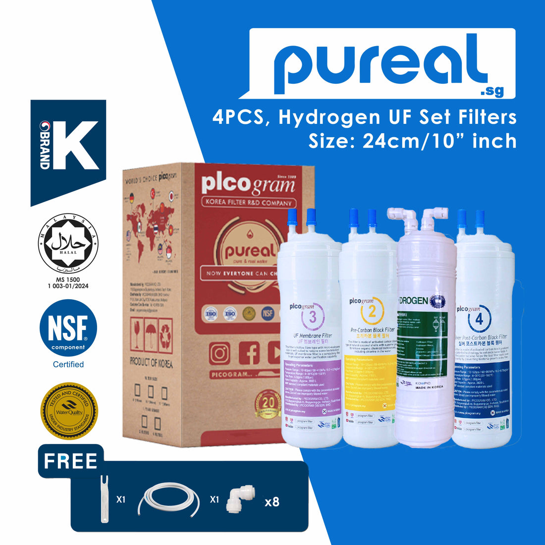 Pureal Picogram, Korea Ultra Filtration + HYDROGEN Water, Anti-Bacterial, Odor Taste & Chemical FREE