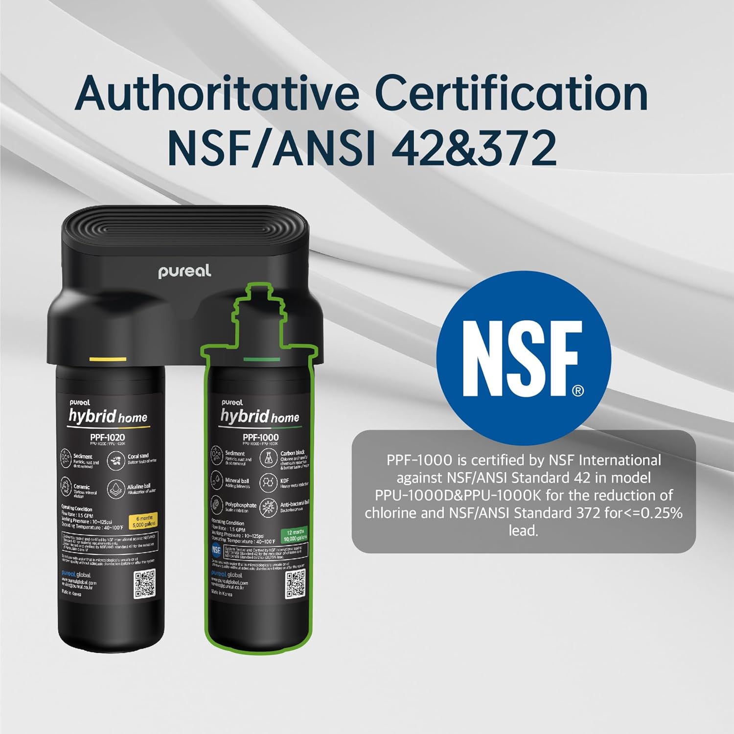 Pureal Hybrid Home PPU1020K Under Sink Water Filter System, 38,000 Litres, NSF 42 & 372, food preparation, cooking, drinking & showering