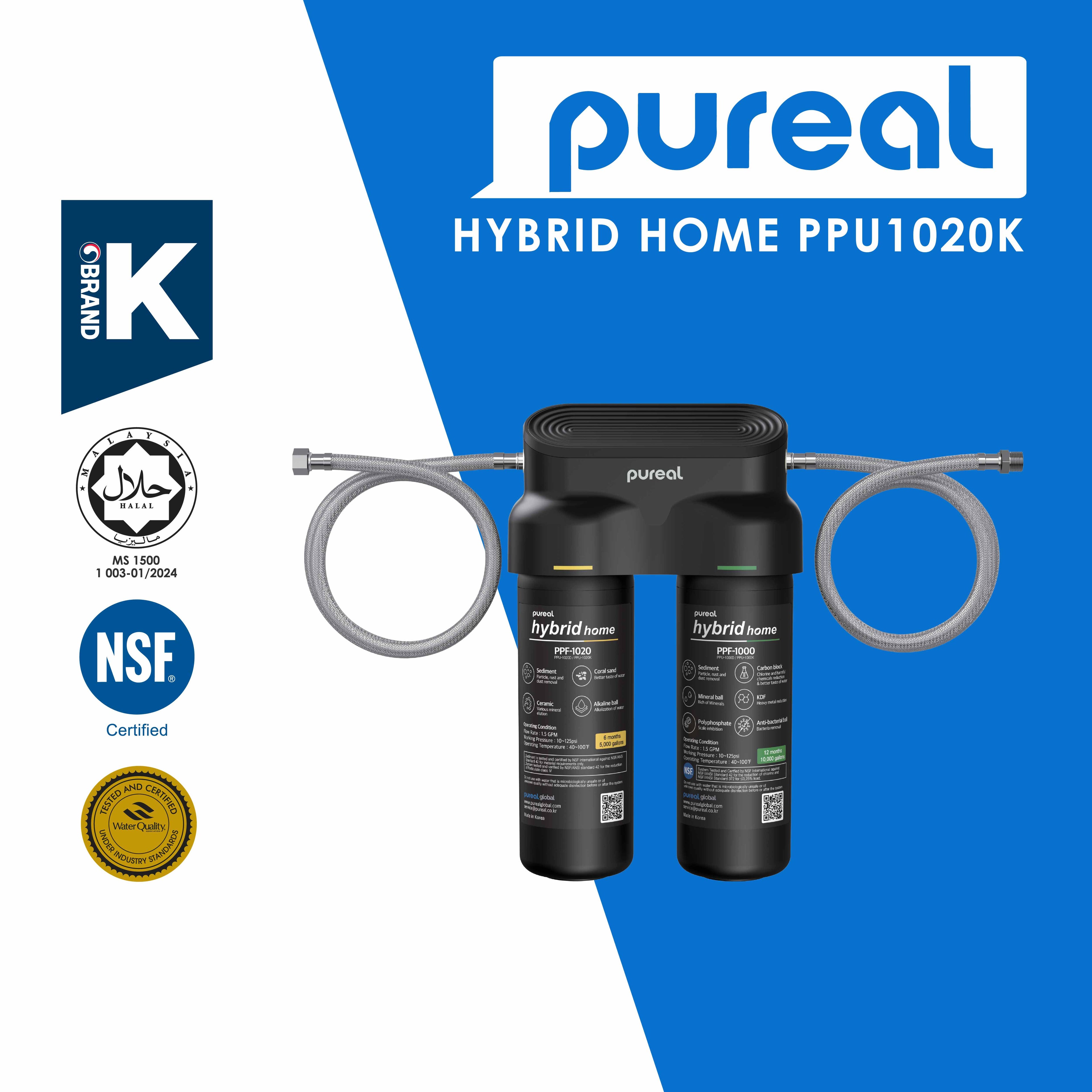 Pureal Hybrid Home PPU1020K Under Sink Water Filter System, 38,000 Litres, NSF 42 & 372, food preparation, cooking, drinking & showering