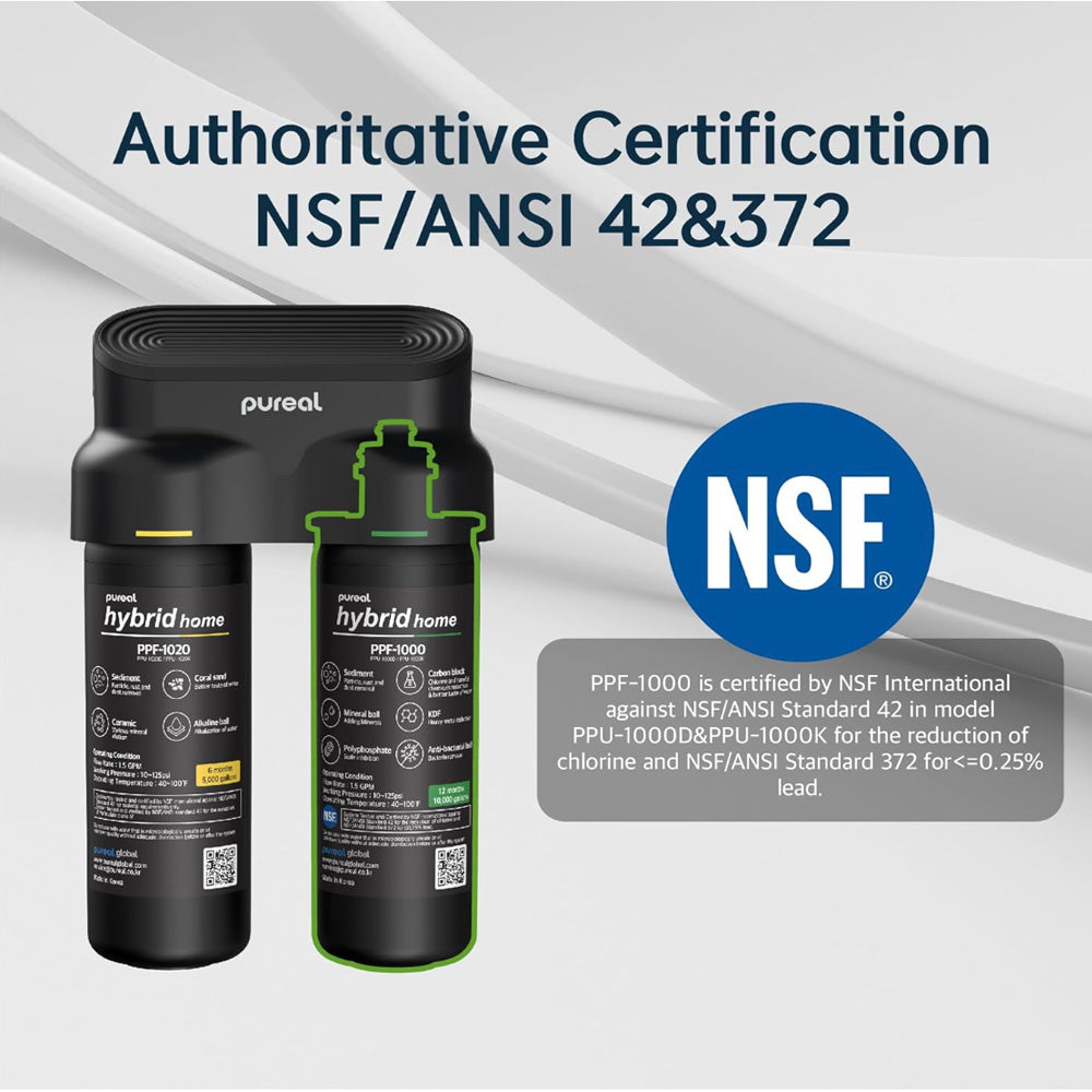 Pureal Hybrid Home PPU1020K Under Sink Water Filter System, 38,000 Litres, NSF 42 & 372, food preparation, cooking, drinking & showering