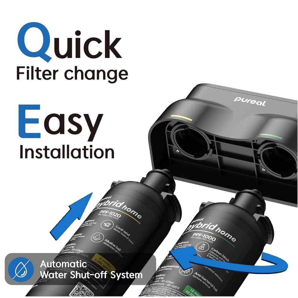 Pureal Hybrid Home PPU1020K Under Sink Water Filter System, 38,000 Litres, NSF 42 & 372, food preparation, cooking, drinking & showering