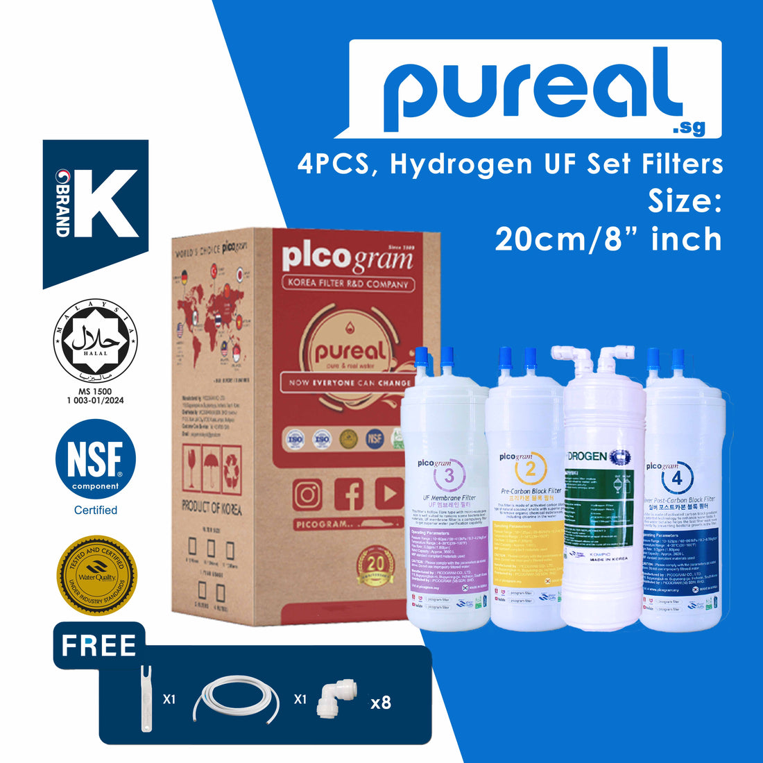 Pureal Picogram, Korea Ultra Filtration + HYDROGEN Water, Anti-Bacterial, Odor Taste & Chemical FREE