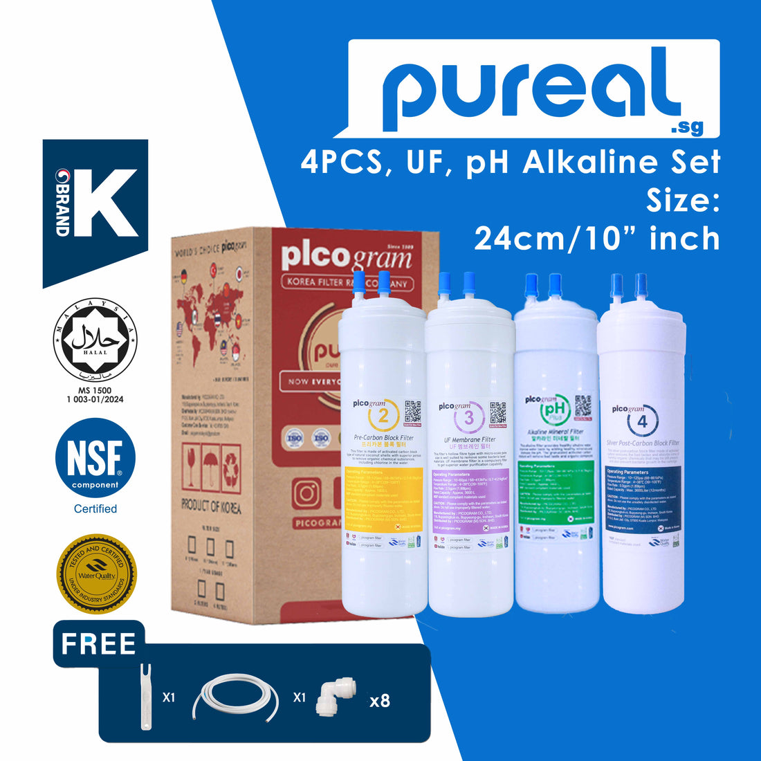 PUREAL PICOGRAM UF Membrane + ALKALINE WATER FILTER PACKAGE (4 PCS)