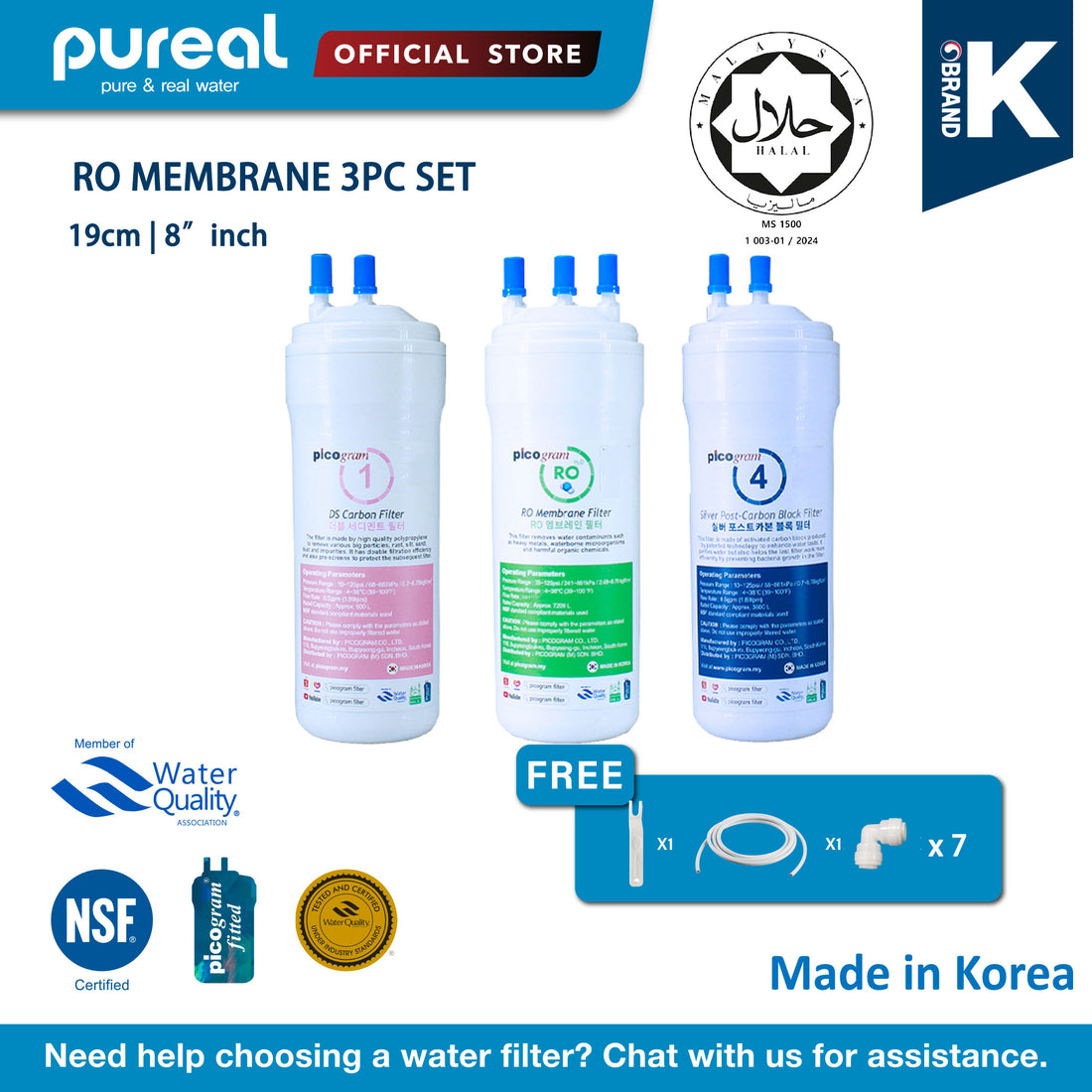 3PC, RO Membrane Filtration System Replacement Cartridges