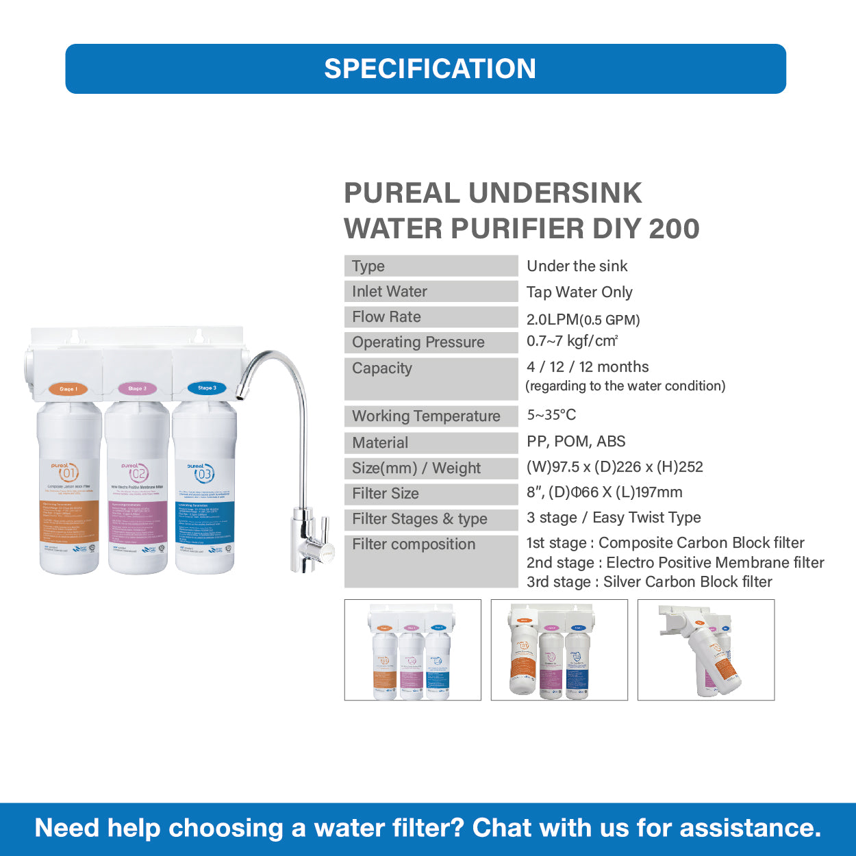 (Jakim Halal Certified) PPU200 UTS UnderSink Water Purifier System