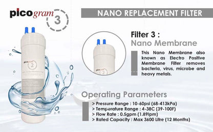 Pureal Picogram DS/ UF/ Nano pH Alkaline Water Purifier, 3PC sets, 24cm