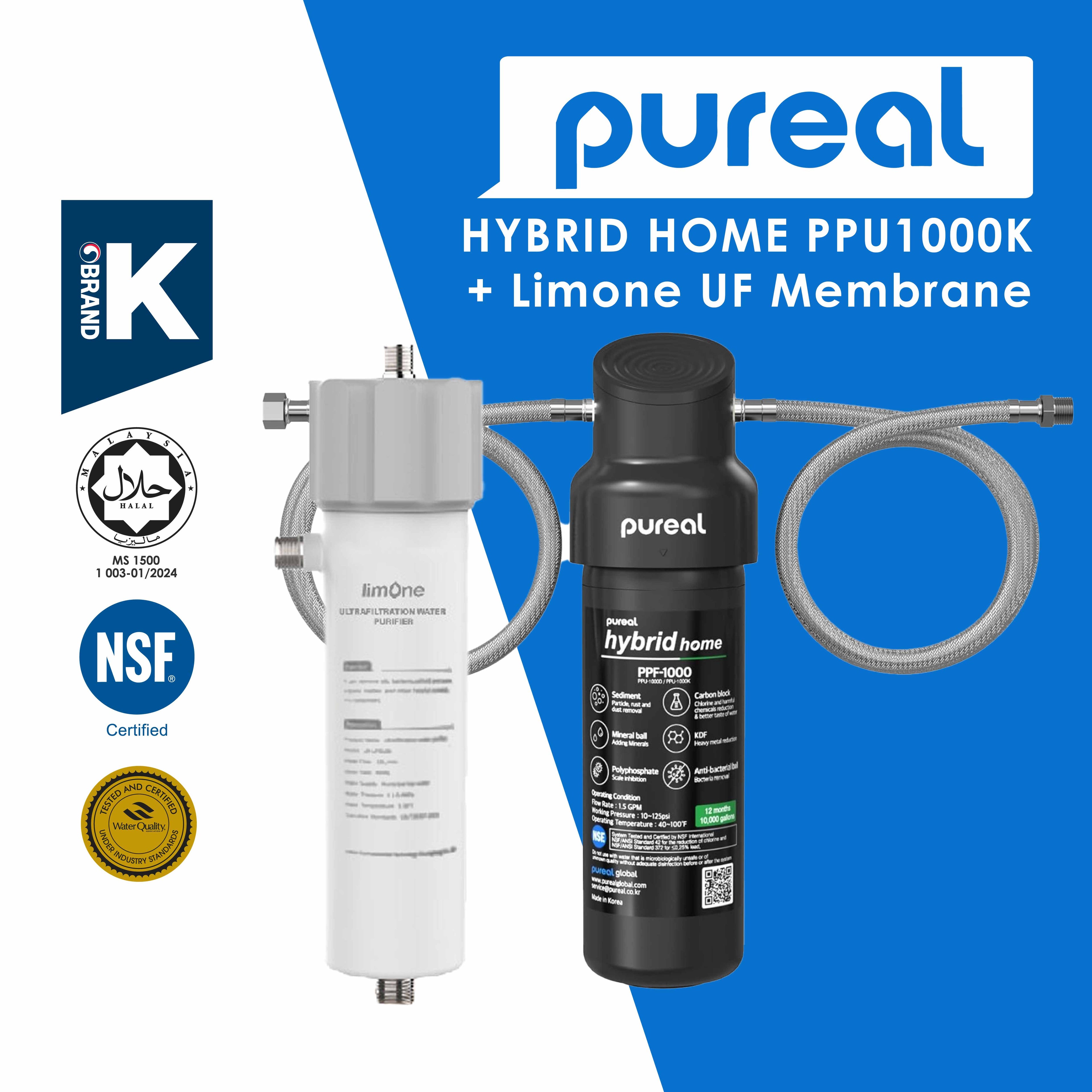 Pureal Hybrid Home PPU1000K Under Sink Water Filter System, 10K Gallons, NSF/ANSI 42&amp;372, Mineral Sediment Carbon Block KDF Polyphosphate Filter for Scale &amp; Lead &amp; Chlorine