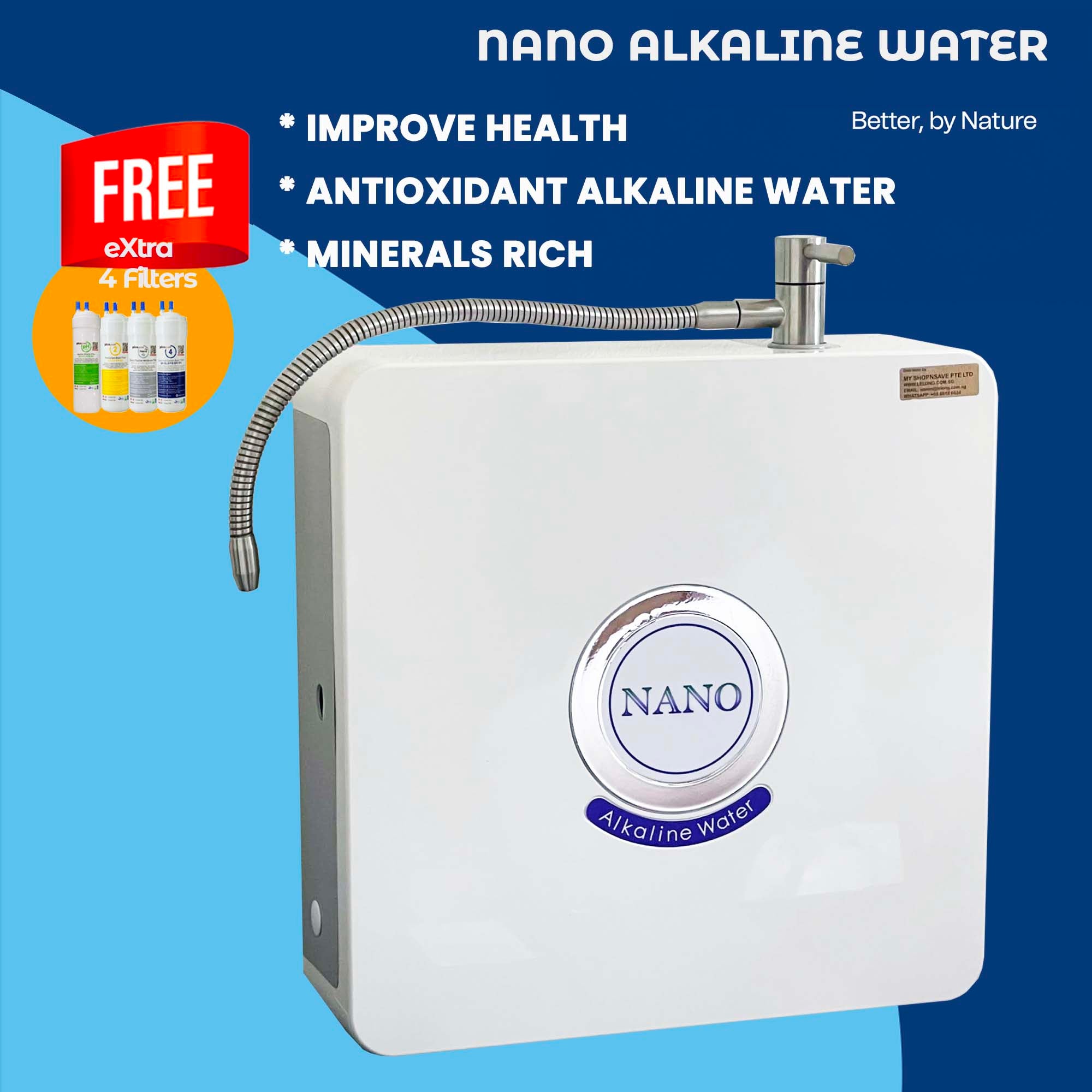 FREE eXtra 4 Filters for 2nd Year] Halal Picogram Nano Technology, Electro Positive Membrane, pH Alkaline Antioxidant